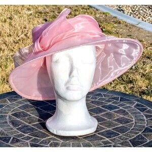 Josette Organza-Big Bow Dressy Pale Pink Gauzy See-Through OSFM Hat NWT